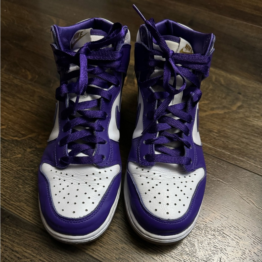 High top Nike dunks purple
